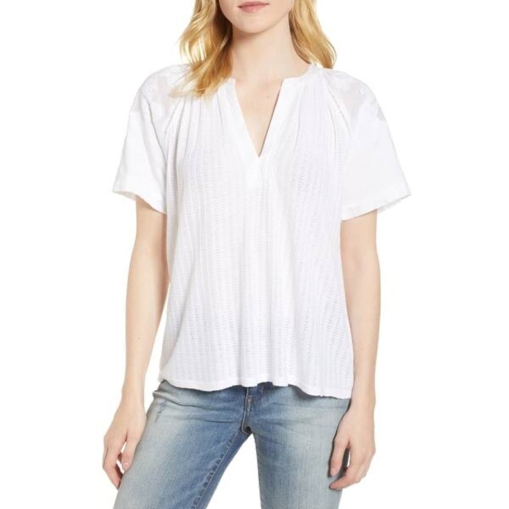 Lucky Brand Floral Sleeve White Top